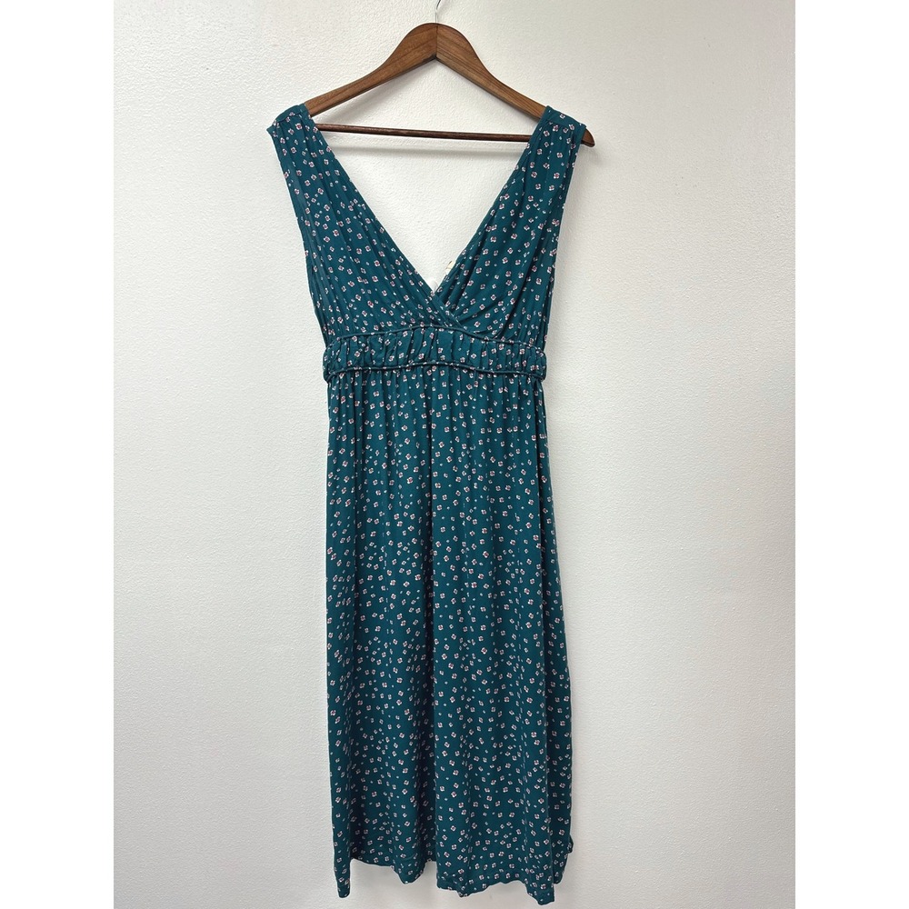 Roxy‎ V-Neck Sleeveless Dark Floral Midi Dress Green M